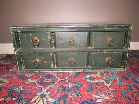 Antique Green Wood File drawer chest