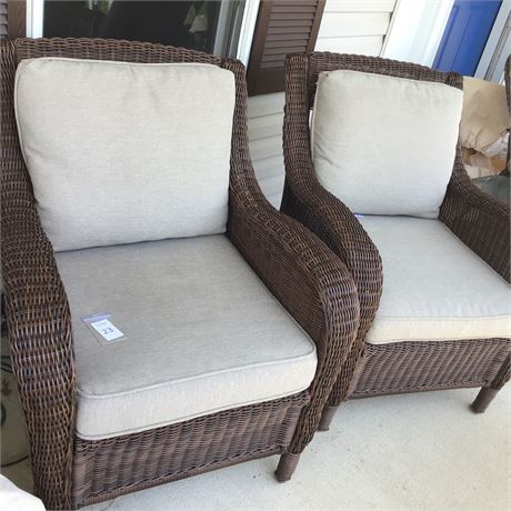 Pair Matching All-Weather Wicker Arm Chairs