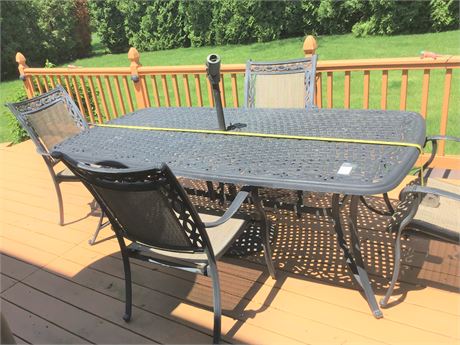 Agio Seven Foot Wrought Iron Patio Table and Four Chairs
