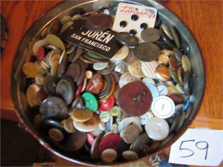 Vintage Buttons in Old Tin
