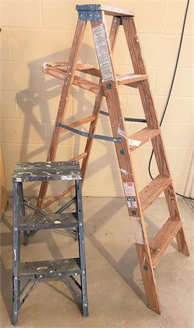 Five Foot Wooden Step Ladder, 2-Step Aluminum Step Ladder