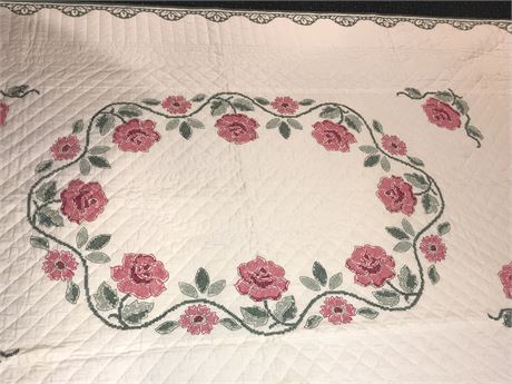 Hand Stitched Quilt with Cross Stitching