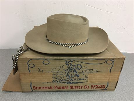 1940s Men's Cowboy Hat w/ Original Box, Size 7