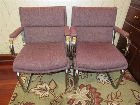 Vintage Pair of Globe Office Chairs - Chrome & Heavy Duty Fabric