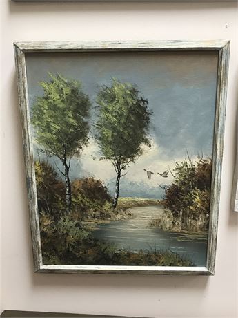 Jon de Leeness (France late 19th - early 20th C.) Framed Oil on Canvas Landscape