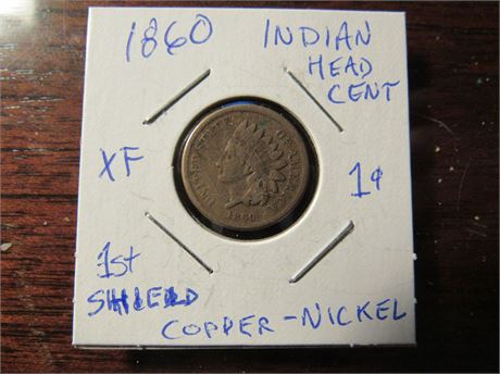 1860 Indian Head Cent, 1st Shield Copper-Nickel