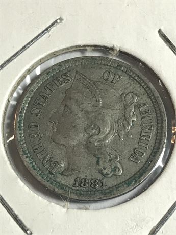 1881 US 3 Cent Piece in Gradable Condition