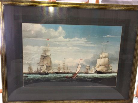 Framed and Matted Wall Art Print of Sailing Ships